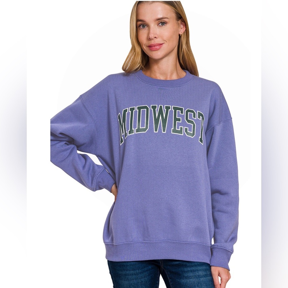 Nwt Zenana MIDWEST" PRINTED FLEECE ROUND NECK SWEATSHIRTS